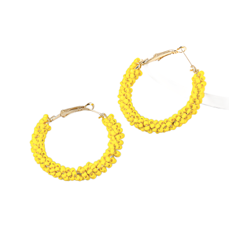 Yellow Beaded  Hoop Earrings