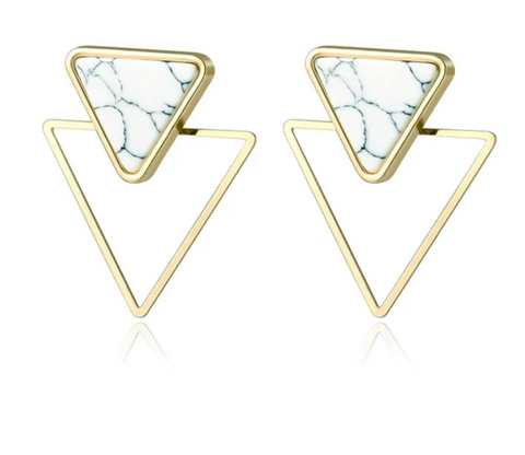 Double Gold and Marble Triangle Drop Earrings