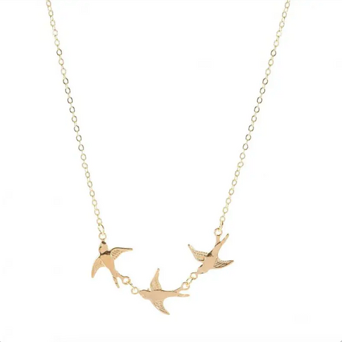 Gold Triple Silver Swallow Necklace