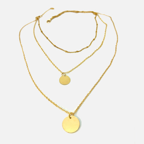 Triple Gold Double Disk Necklace