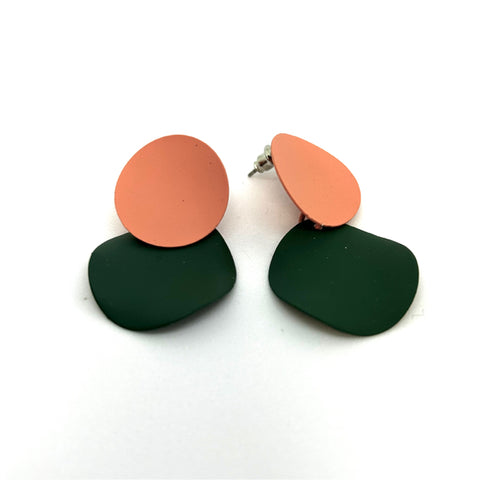 Peach and Khaki Circle Earrings