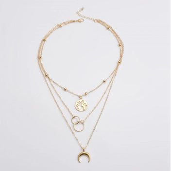 Triple Gold World, Loop & Horn Necklace