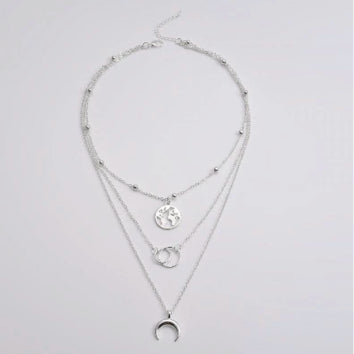 Triple Silver World, Loop & Horn Necklace