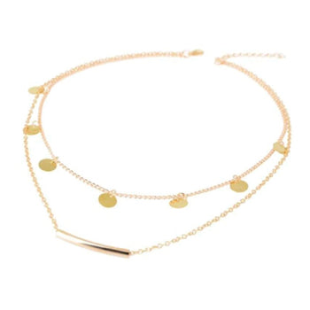 Double Gold Disk and Bar Necklace