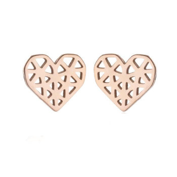 Rose Gold Origami Heart Stud Earrings
