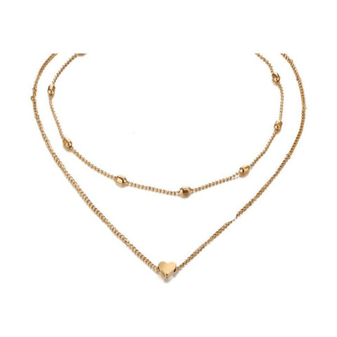 Double Gold Heart Choker Necklace
