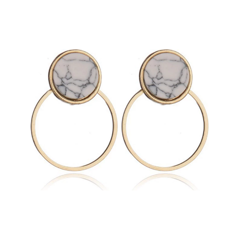 Double Gold and Marble Drop Earrings