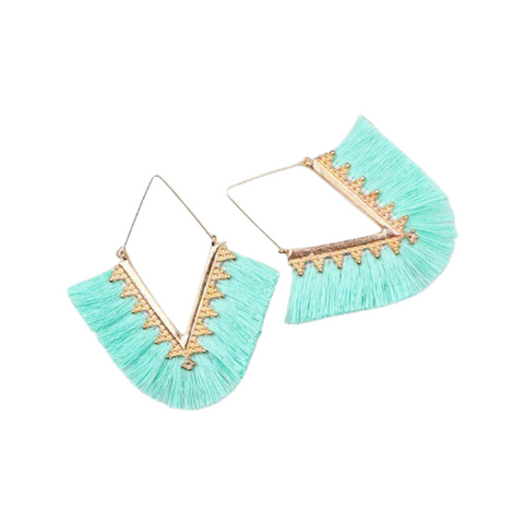 Gold and Turquoise Tassel Earrings