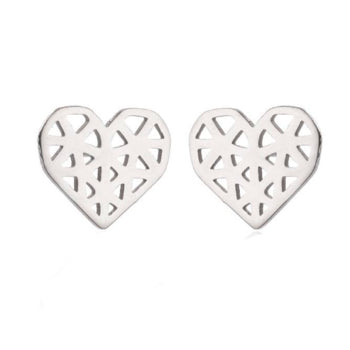 Silver Origami Heart Stud Earrings